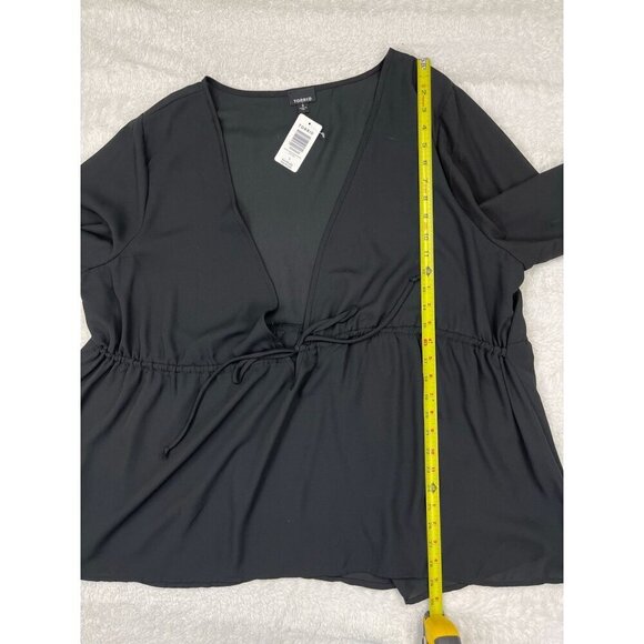 NEW Torrid Surplice Babdoll Top 3 3X NWT Black Sheer Deep V-Neck Tie Waist - Picture 6 of 7